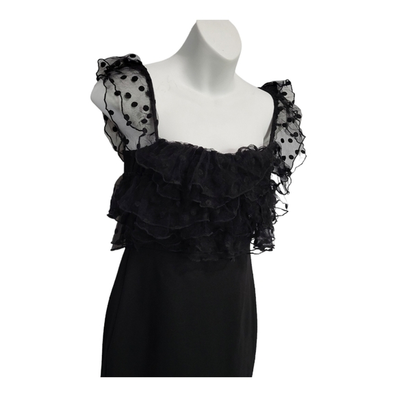 Forever 21 Little Black Mini Dress Size Medium Ruffle Mesh Fancy Gothic Wedding - Picture 4 of 7